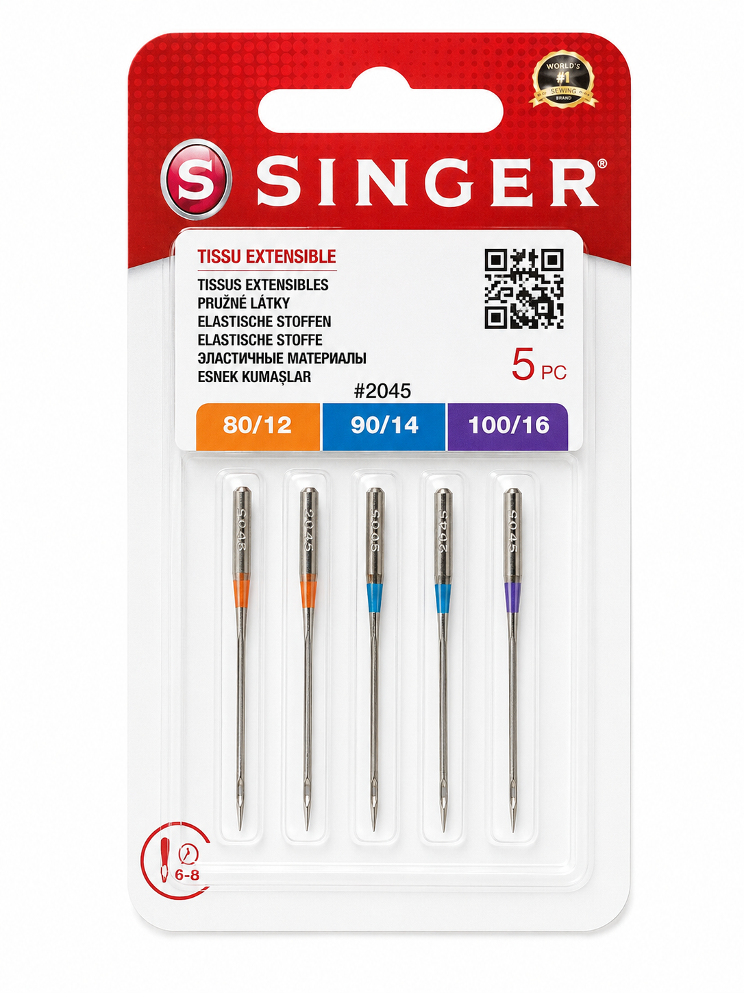 Pack 5 aiguilles mailles extensibles SINGER T80/90/100